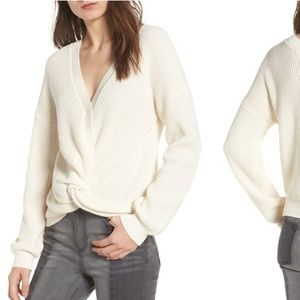 Off White Knit Twist-Front Sweater